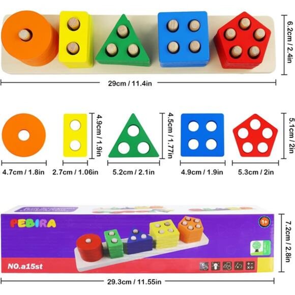 Montessori Toys for 1 to 3-Year-Old Boys Girls Toddlers,Wooden Sorting &Stacking - Picture 6 of 7